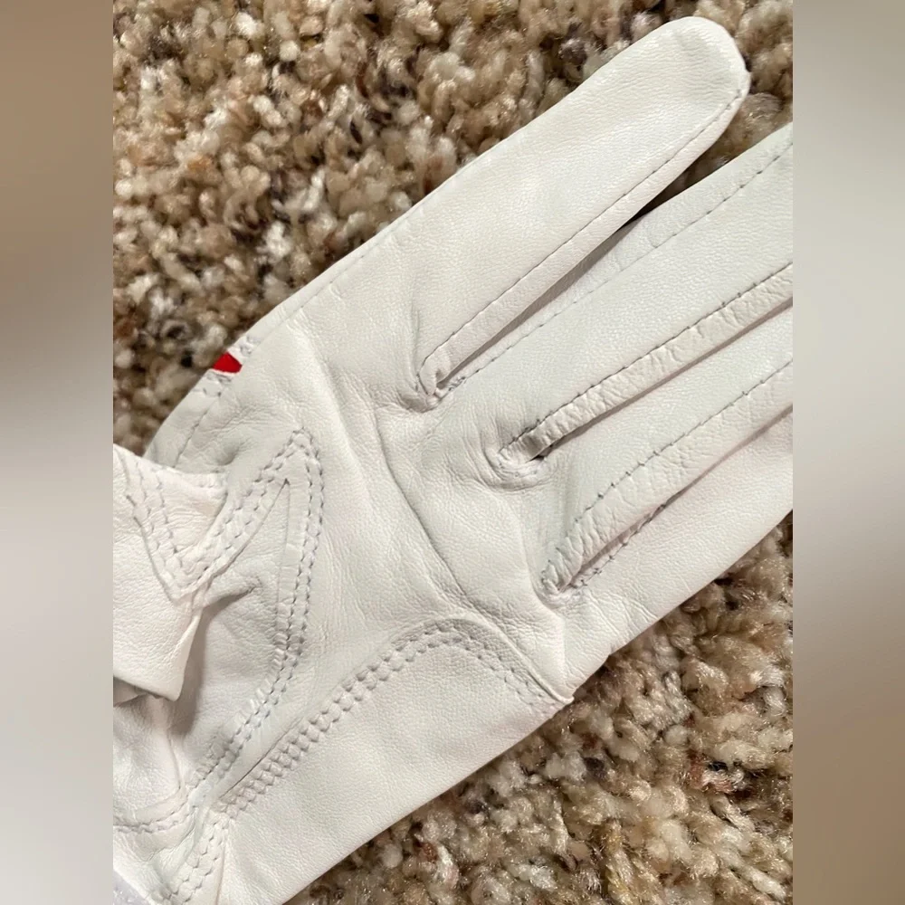 PGA Leather pair of golf gloves White red with Button Marker girl's 18 New